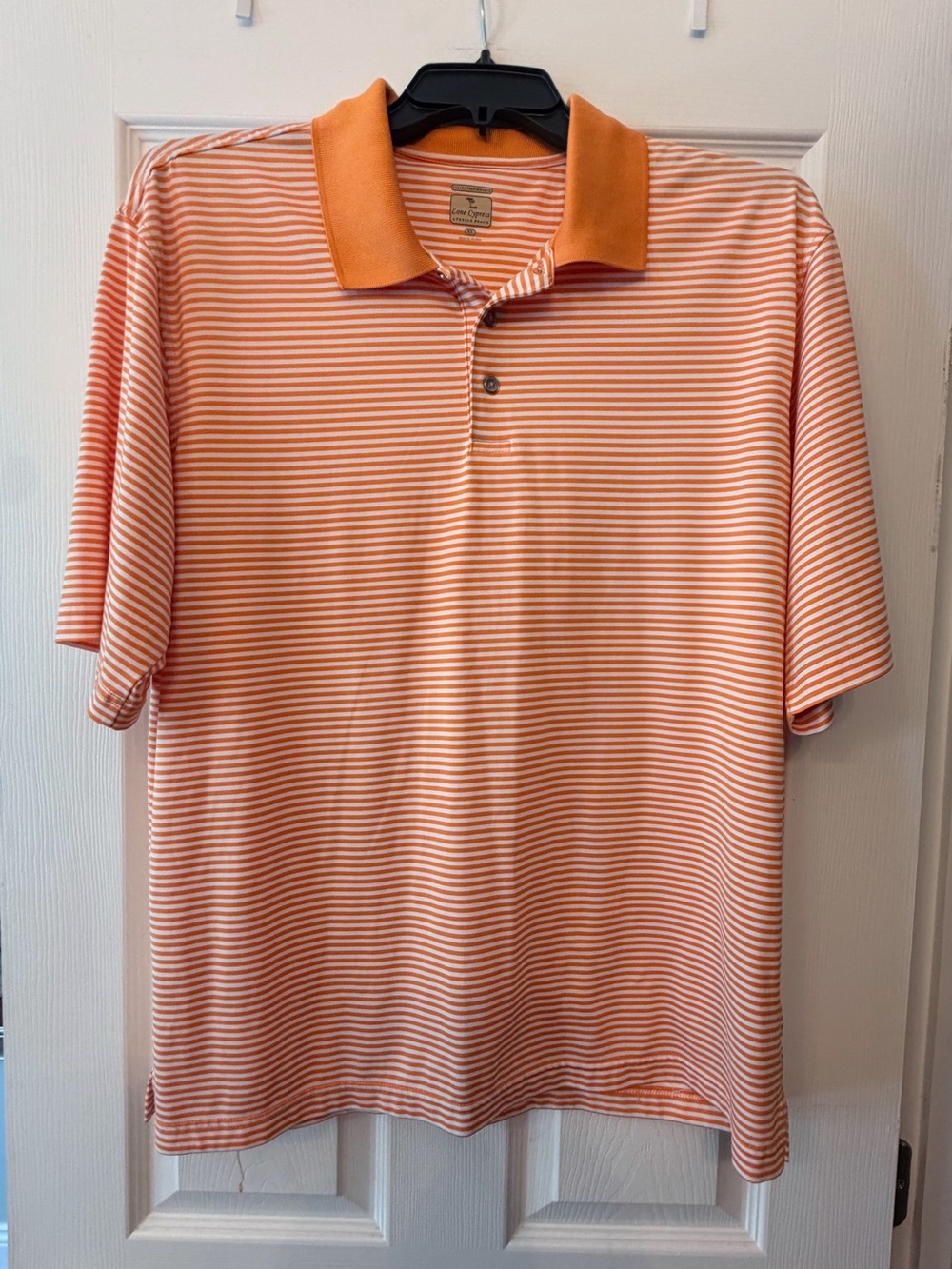 Lone Cypress Pebble Beach Orange and White Striped Golf Polo